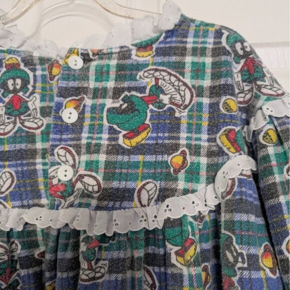 Handmade Plaid Marvin the Martian Nightgown Womens Size XL Flannel Oversize - Picture 3 of 10